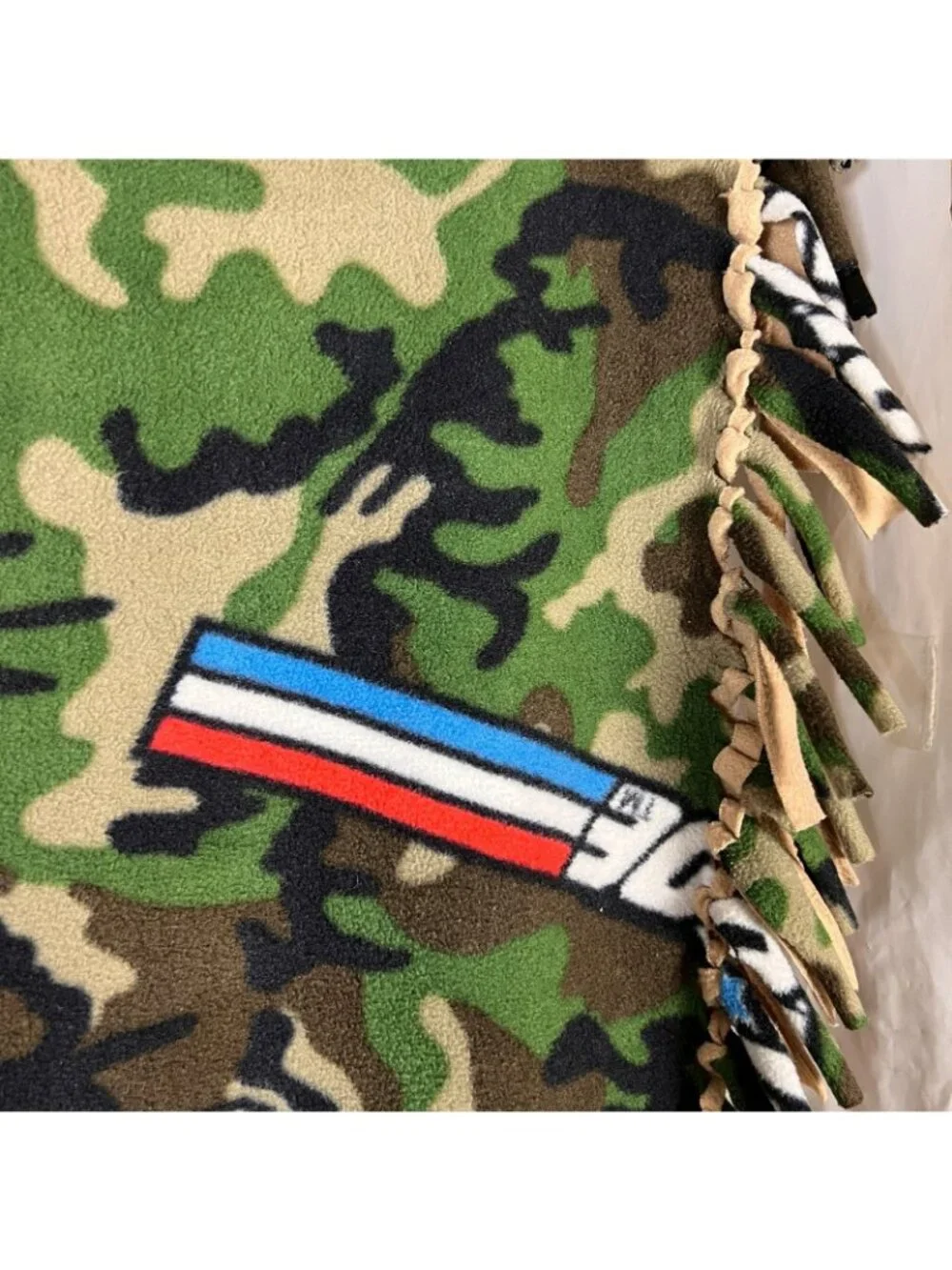 G.I. Joe Fleece Blanket 50x64 Camouflage Logo w/Tie Fringe OOAK Cozy Nostalgia